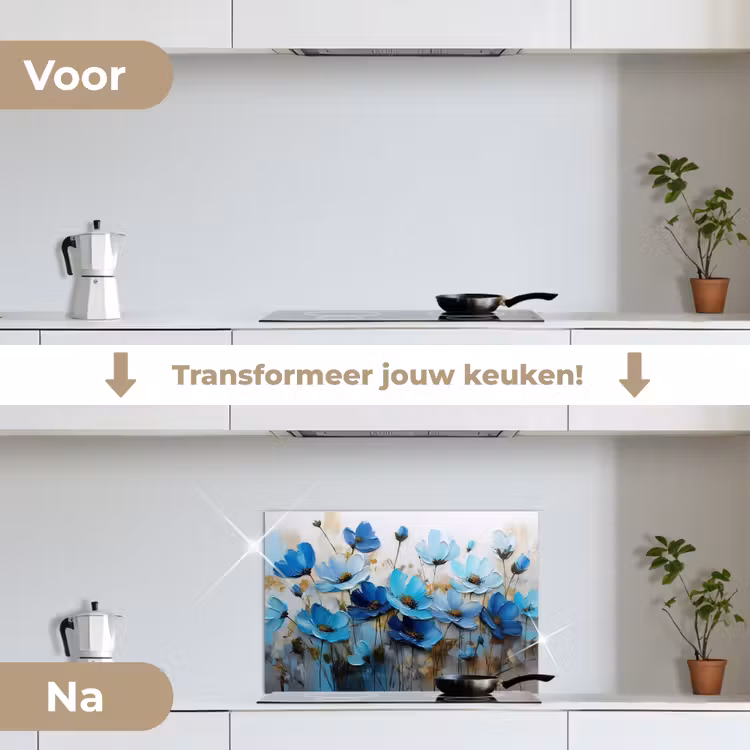 Spatscherm keuken - Bloemen - Schilderij - Blauw — 3