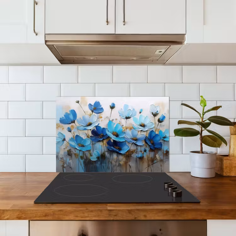 Spatscherm keuken - Bloemen - Schilderij - Blauw — 6