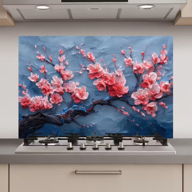 Spatscherm keuken - Bloesem - Bloem - Roze - Tak — 1