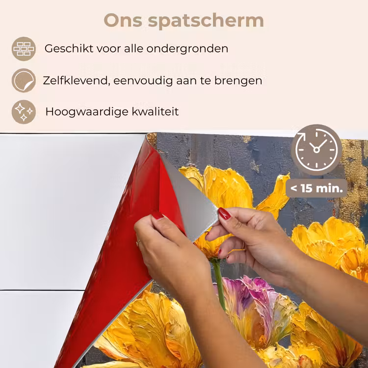 Spatscherm keuken - Tulpen - Geel - Penseelstreken - Abstract — 4