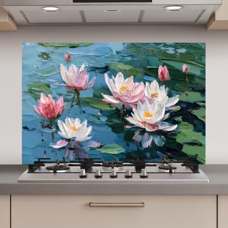 Spatscherm keuken - Waterlelies - Bloemen - Roze - Water — 1