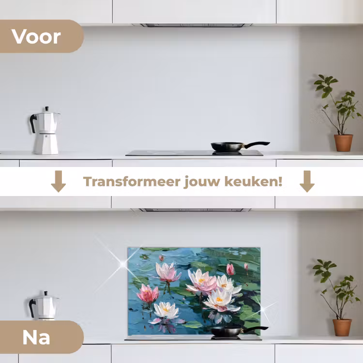 Spatscherm keuken - Waterlelies - Bloemen - Roze - Water — 3