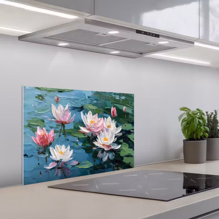 Spatscherm keuken - Waterlelies - Bloemen - Roze - Water — 5