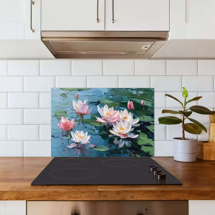 Spatscherm keuken - Waterlelies - Bloemen - Roze - Water — 6