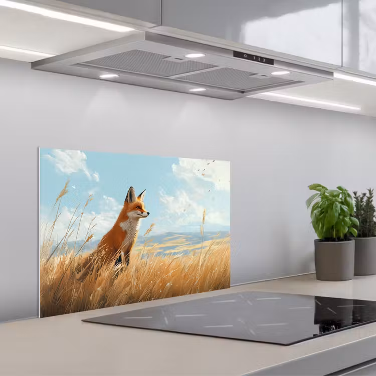 Spatscherm keuken - Vos - Gras - Wolken - Oranje — 5
