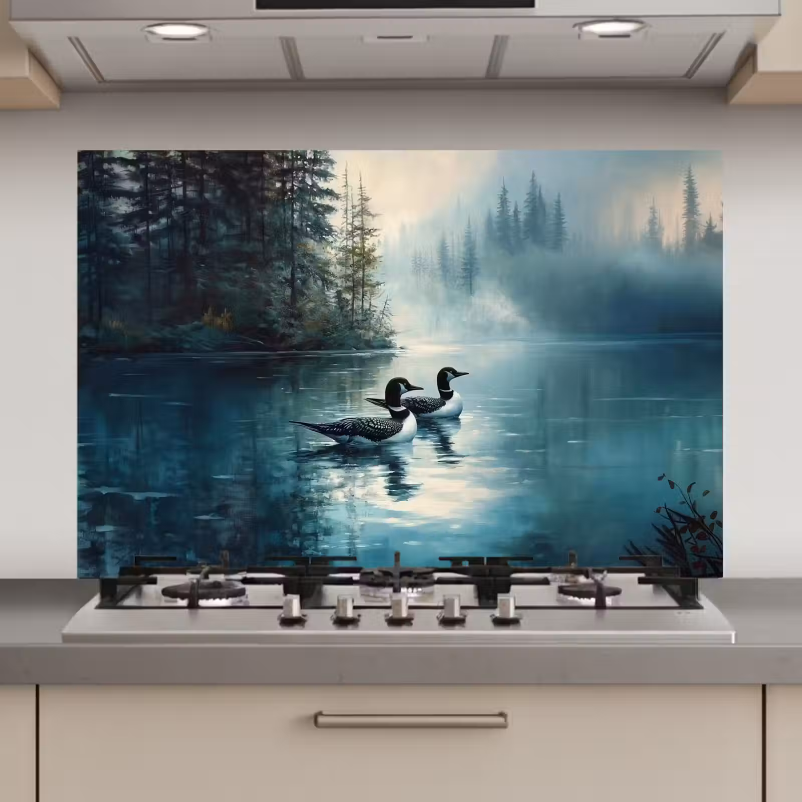 Spatscherm keuken - Bos - Water - Eenden - Mistig — 1