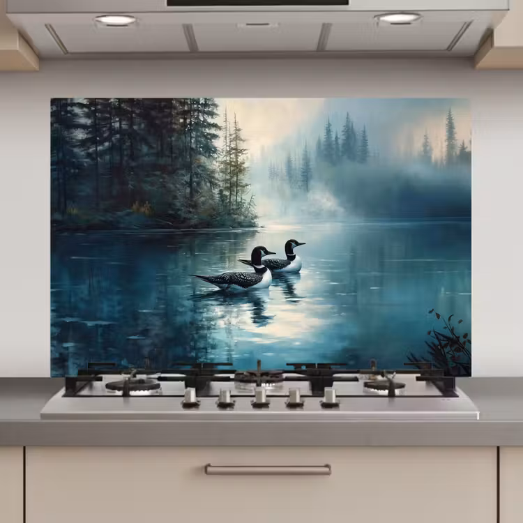 Spatscherm keuken - Bos - Water - Eenden - Mistig — 1