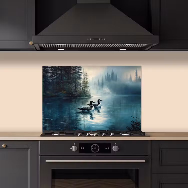 Spatscherm keuken - Bos - Water - Eenden - Mistig — 2