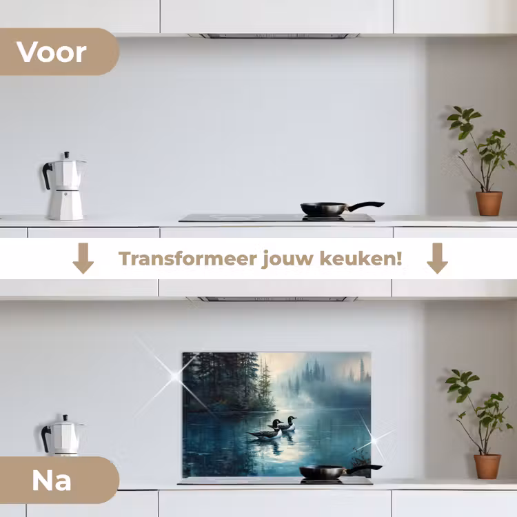 Spatscherm keuken - Bos - Water - Eenden - Mistig — 3