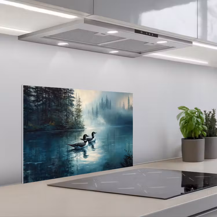 Spatscherm keuken - Bos - Water - Eenden - Mistig — 5