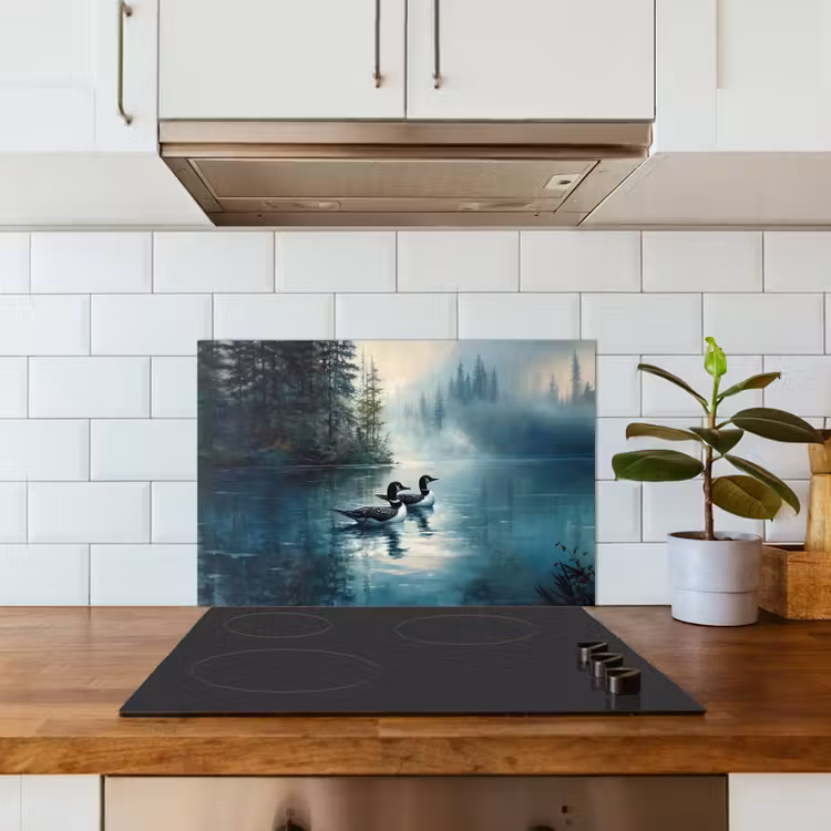 Spatscherm keuken - Bos - Water - Eenden - Mistig — 6