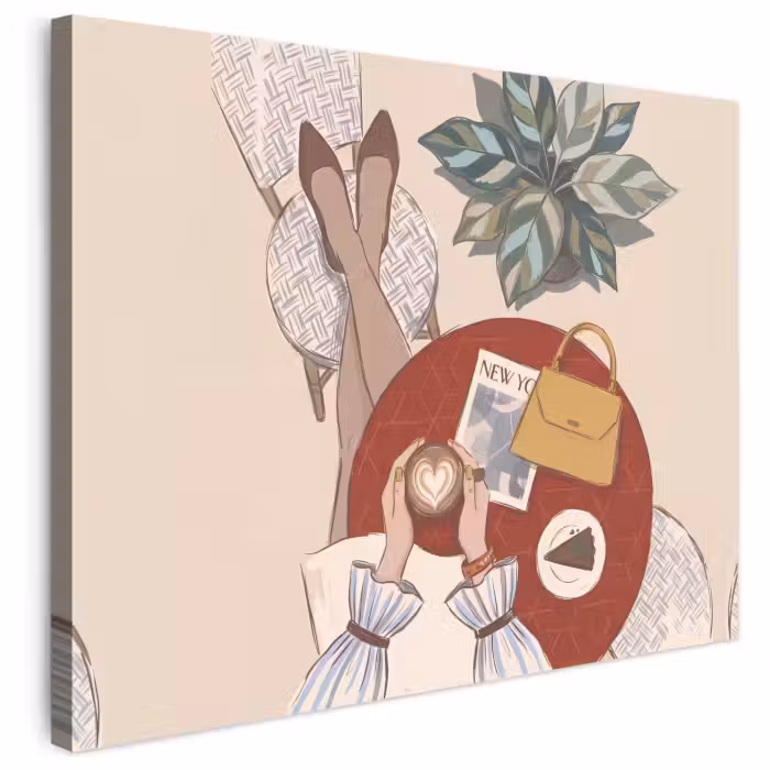 Canvas schilderij - Koffie in Café Bovenaanzicht Illustratie