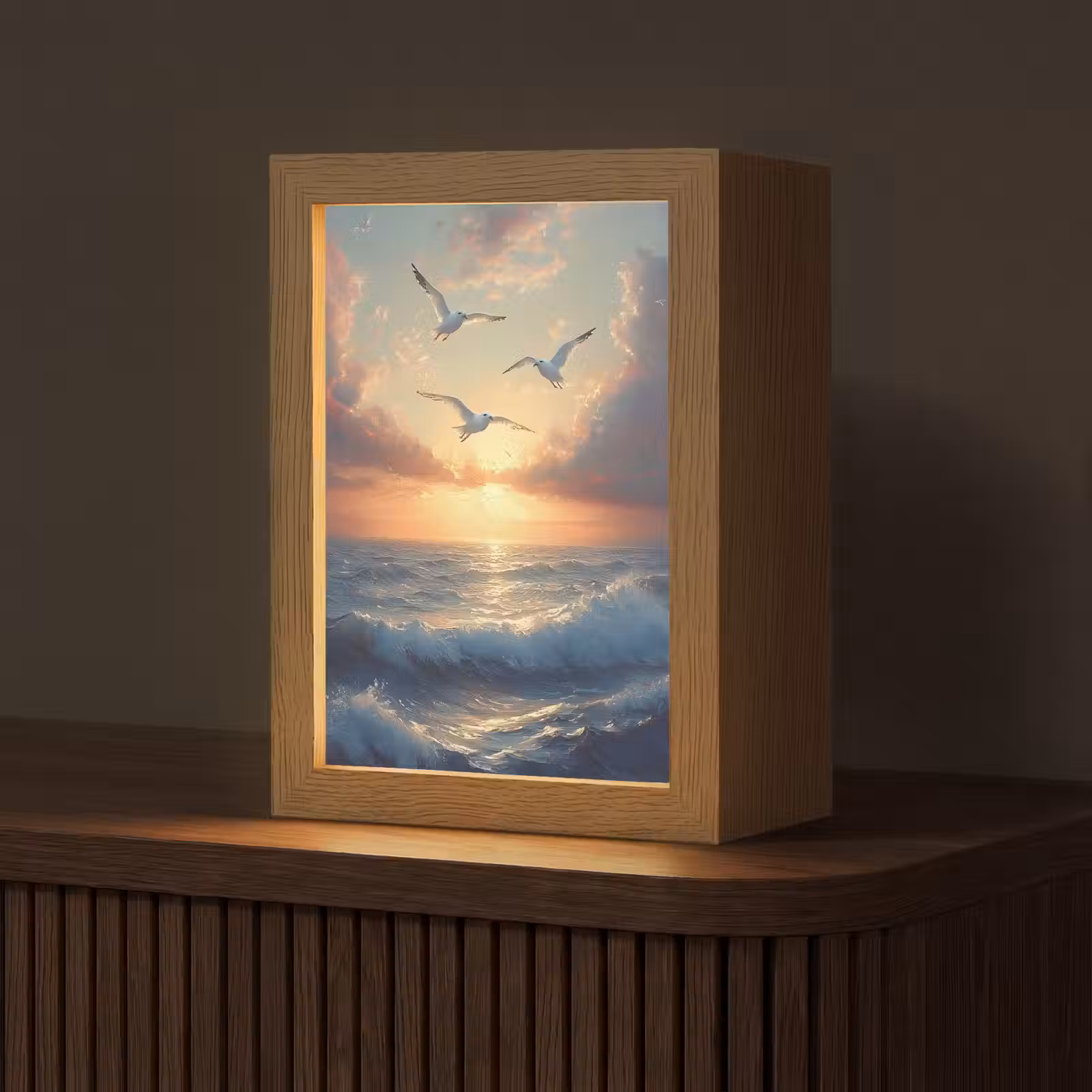 Tafellamp - Meeuwen - Zonsondergang - Zee - Wolken — 1
