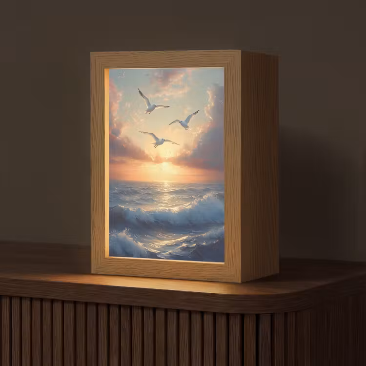 Tafellamp - Meeuwen - Zonsondergang - Zee - Wolken — 1