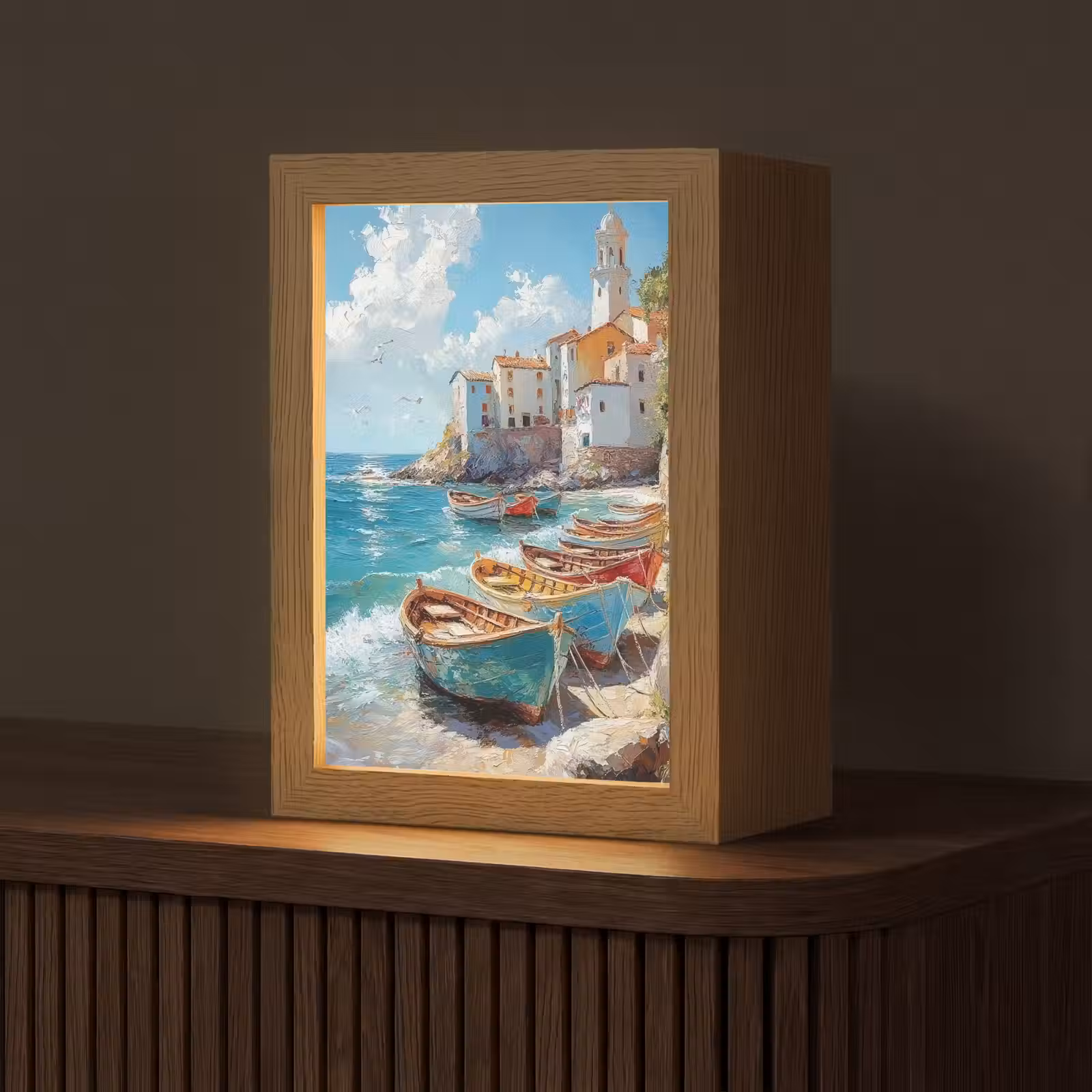 Tafellamp - Boten - Rotsen - Zee - Zon — 1