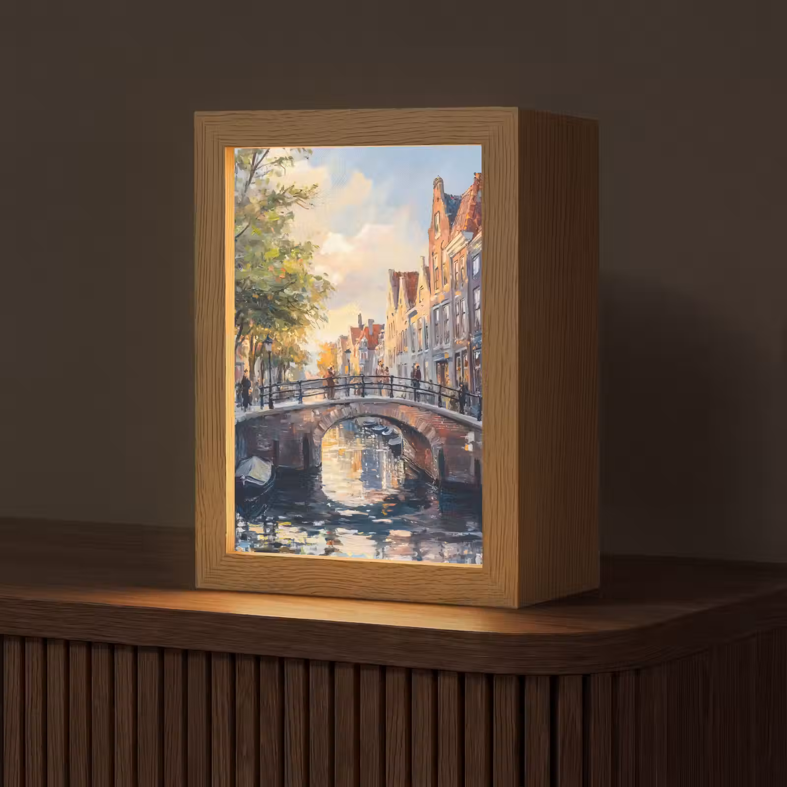 Tafellamp - Brug - Stad - Huizen - Boot — 1