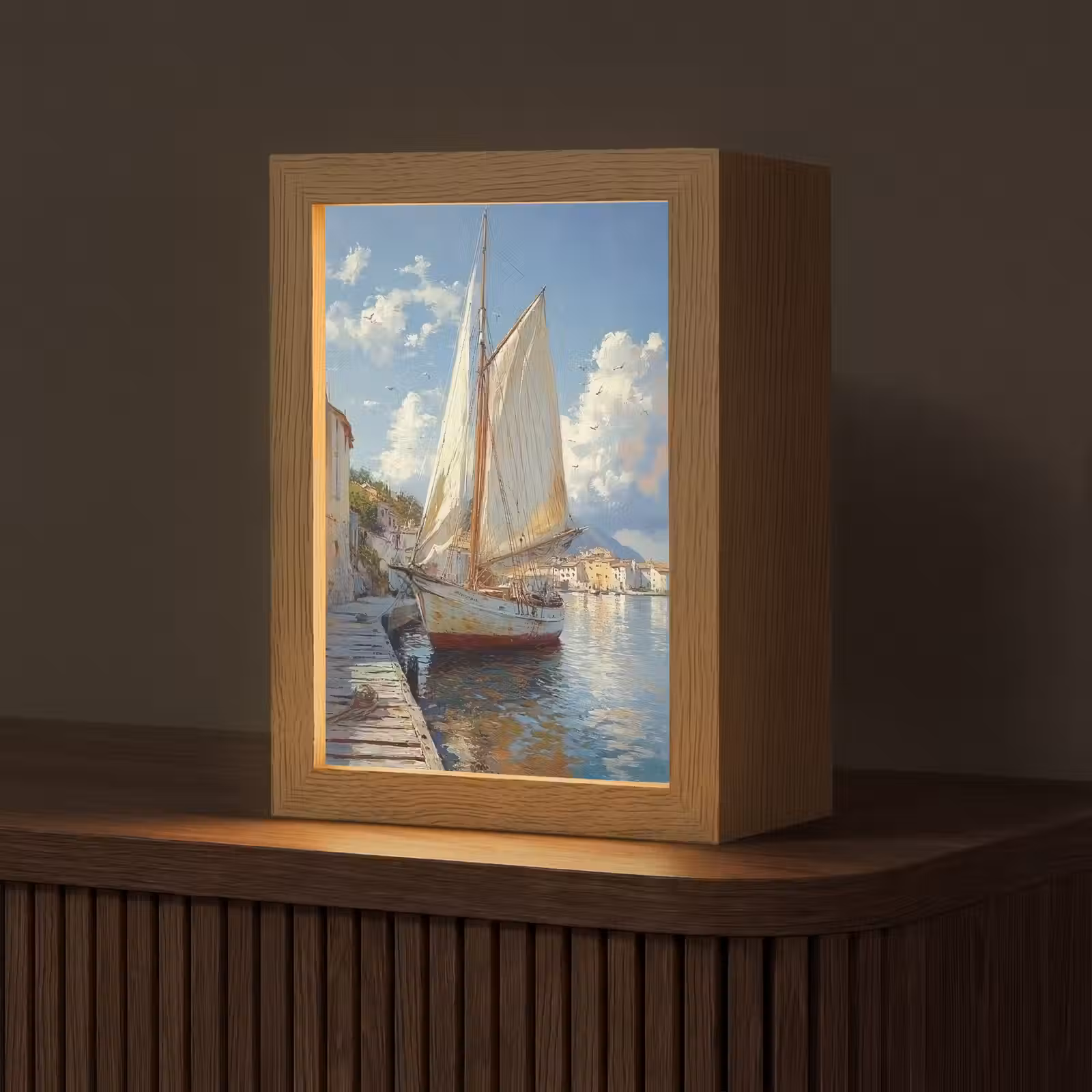 Tafellamp - Zeilschip - Huizen - Kade - Zee — 1