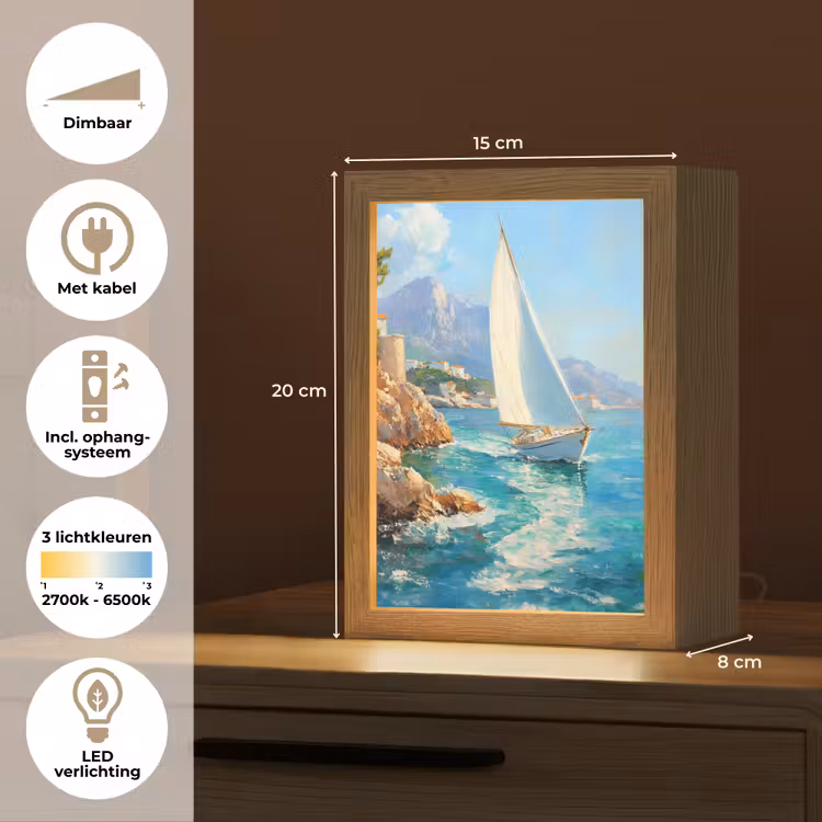Tafellamp - Zeilboot - Rotsen - Kust - Huizen — 7