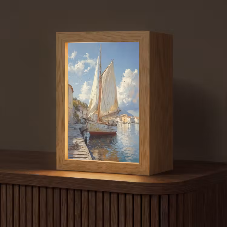 Tafellamp - Zeilschip - Huizen - Kade - Zee — 1