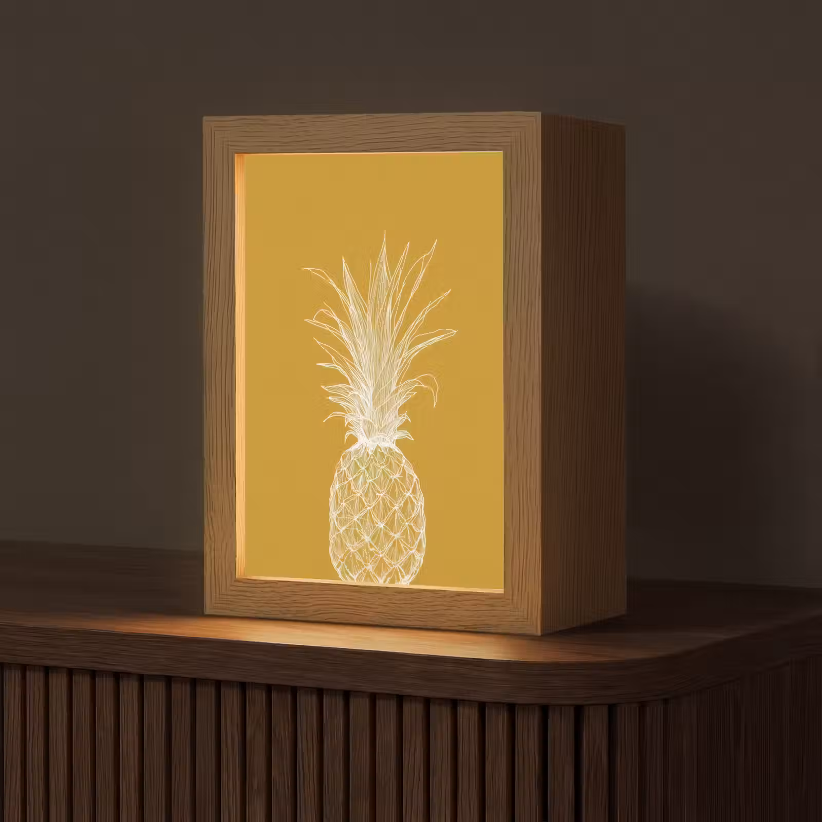 Tafellamp - Lijnillustratie - Ananas - Bladkroon - Okergeel — 1