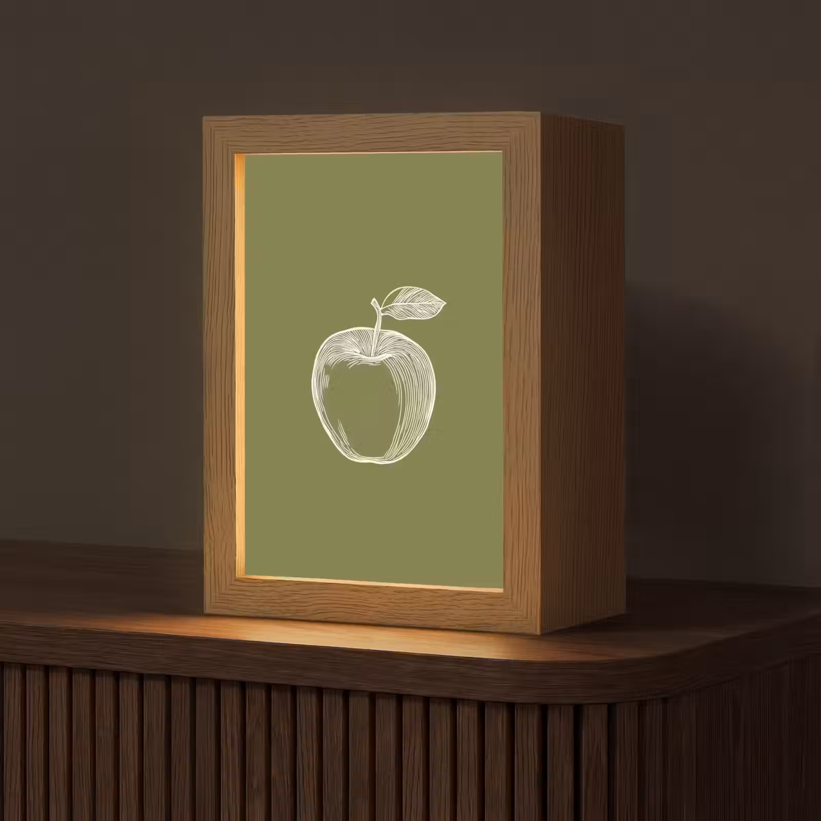 Tafellamp - Lijntekening - Appel - Olijfgroen - Blaadje — 1