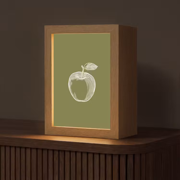 Tafellamp - Lijntekening - Appel - Olijfgroen - Blaadje — 1