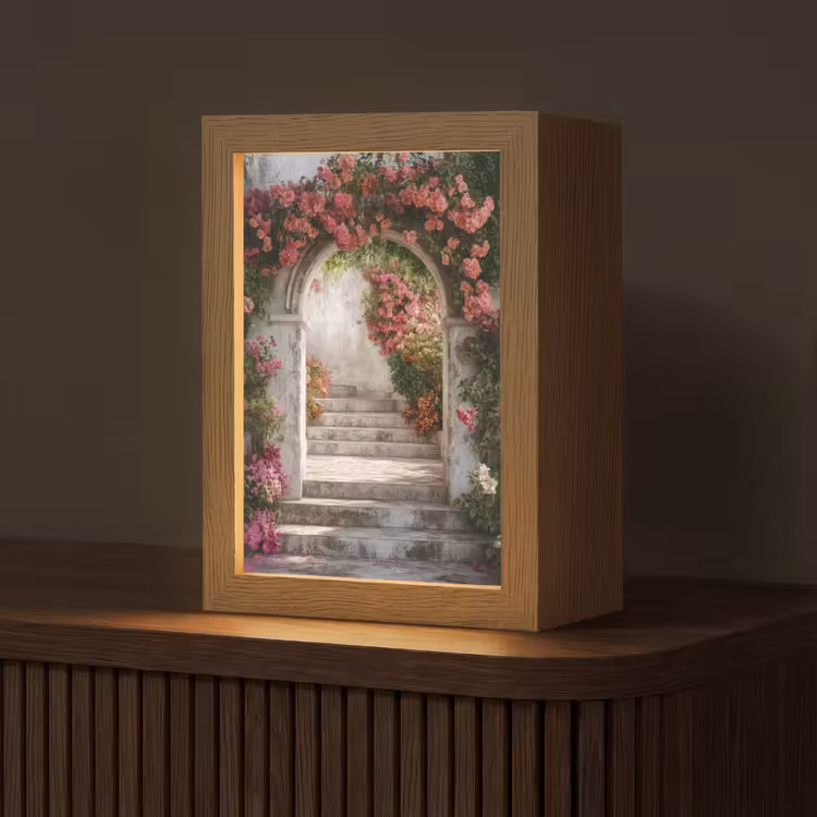 Tafellamp - Stenen Boog met Roze Bloemen