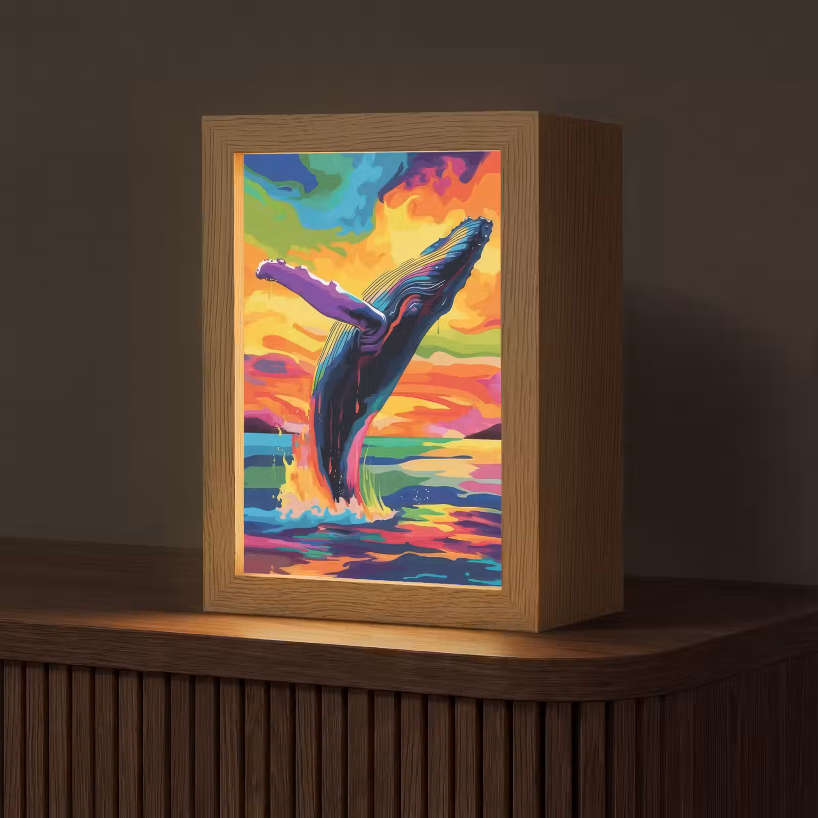Tafellamp - Zonsondergang - Walvis - Geschilderd - Kleurrijk — 1