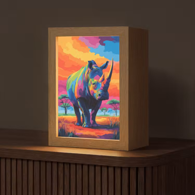 Tafellamp - Neushoorn - Zonsondergang - Savanna - Kleurrijk — 1