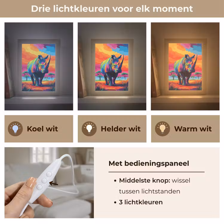 Tafellamp - Neushoorn - Zonsondergang - Savanna - Kleurrijk — 6