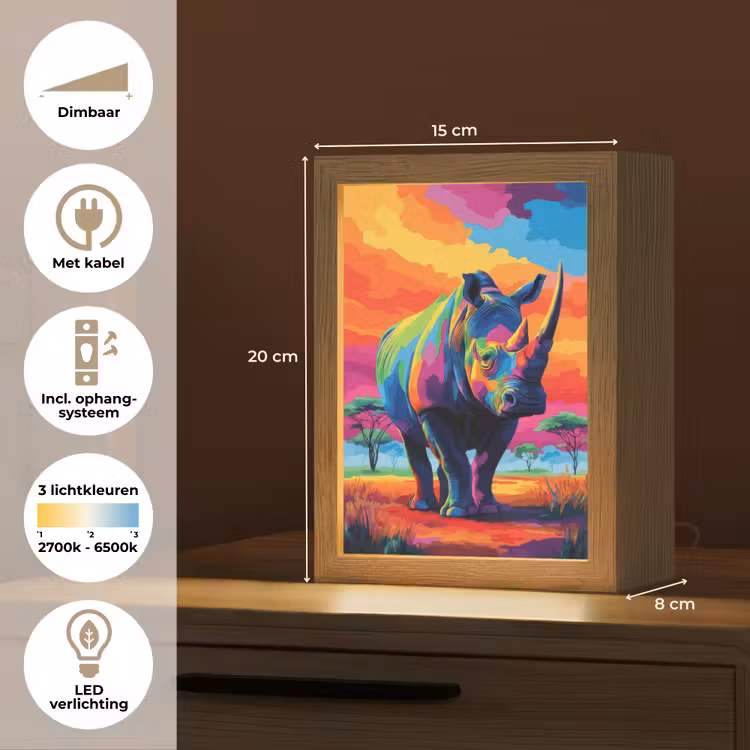 Tafellamp - Neushoorn - Zonsondergang - Savanna - Kleurrijk — 7
