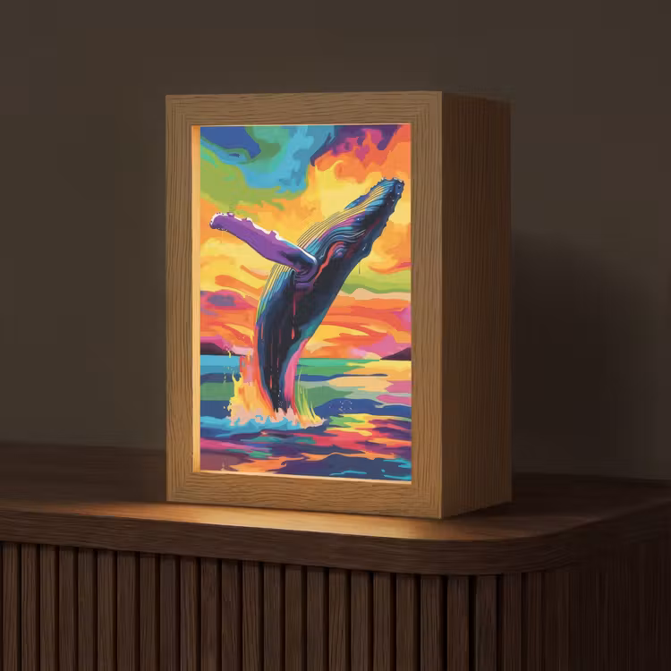 Tafellamp - Zonsondergang - Walvis - Geschilderd - Kleurrijk — 1