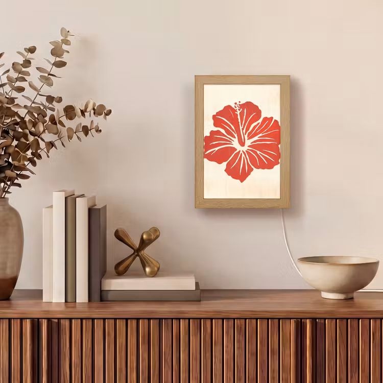 Tafellamp - Rode hibiscusbloem - Textuur achtergrond - Beige — 4