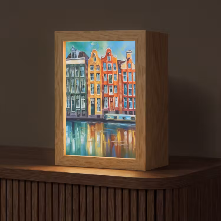 Tafellamp - Amsterdam - Olieverf - Gracht - Schilderij - Kunst — 1