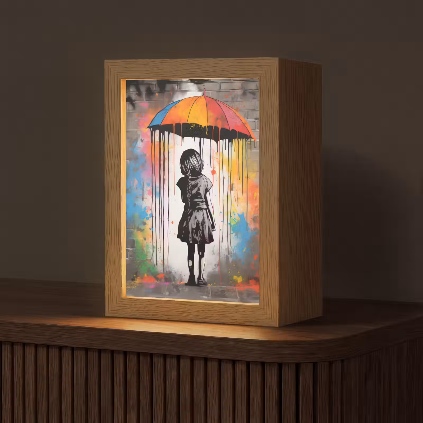 Tafellamp - Meisje - Kunst - Paraplu - Graffiti - Kleuren - Muur — 1