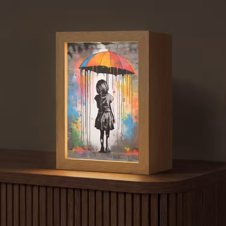 Tafellamp - Meisje - Kunst - Paraplu - Graffiti - Kleuren - Muur — 1