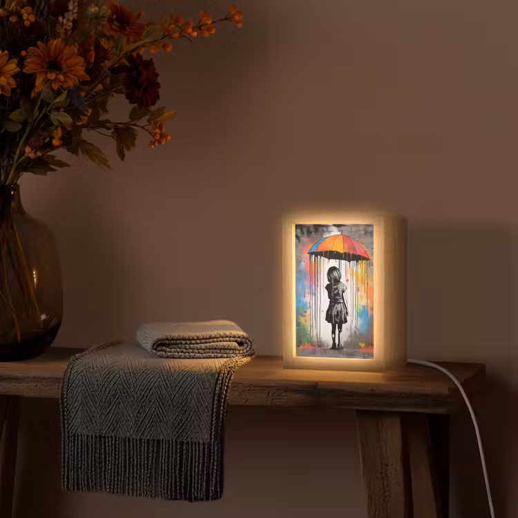 Tafellamp - Meisje - Kunst - Paraplu - Graffiti - Kleuren - Muur — 3