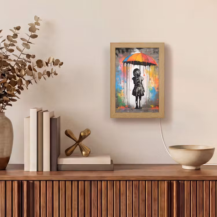 Tafellamp - Meisje - Kunst - Paraplu - Graffiti - Kleuren - Muur — 4