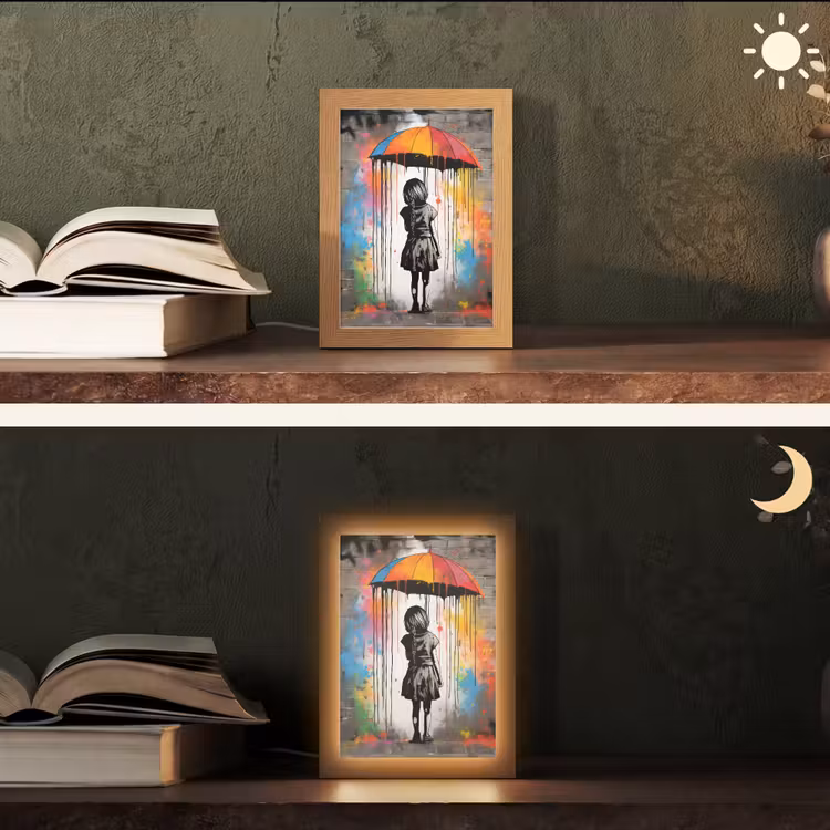 Tafellamp - Meisje - Kunst - Paraplu - Graffiti - Kleuren - Muur — 5