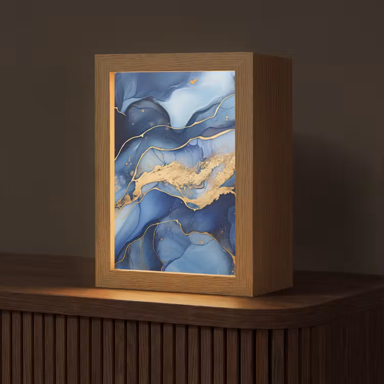 Tafellamp - Donkerblauw Marmer met Gouden Aders