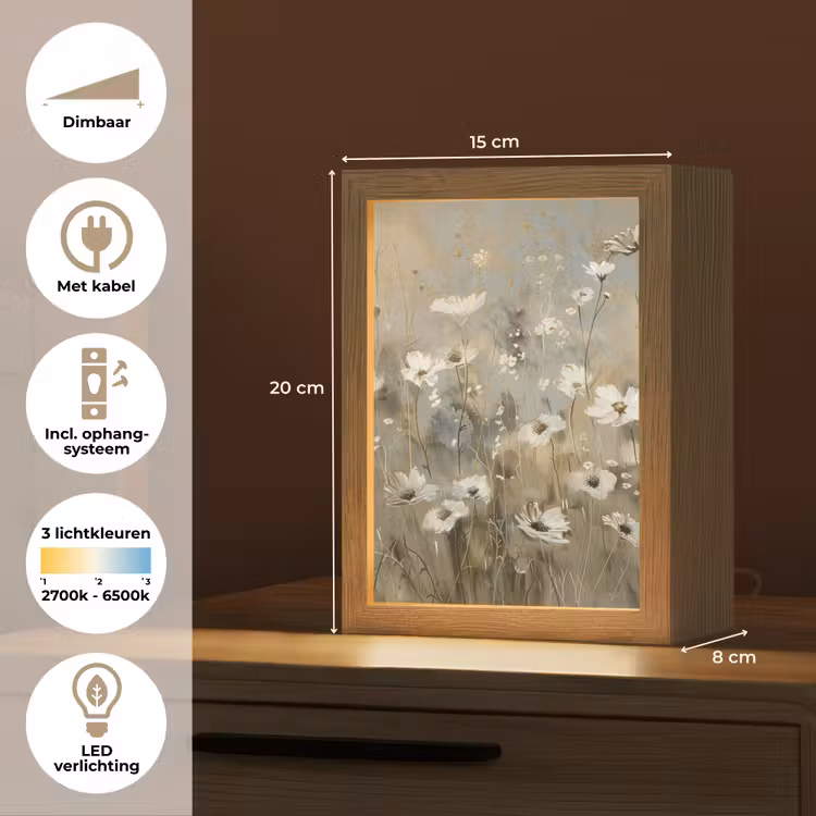 Tafellamp - Bloemen - Wit - Natuur - Grijs - Modern — 7