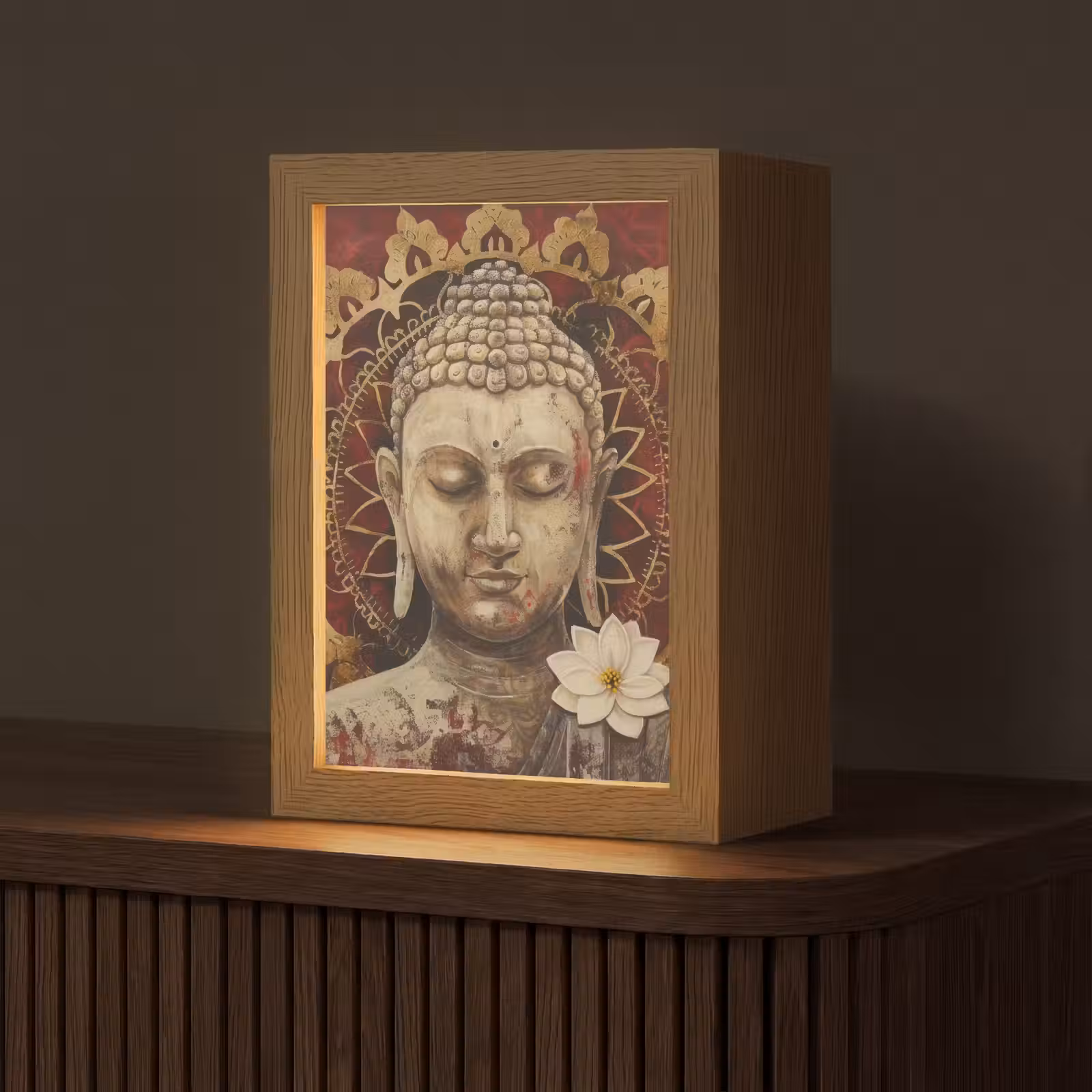 Tafellamp - Boeddha - Mandala - Bloem - Rood - Goud - Zen — 1