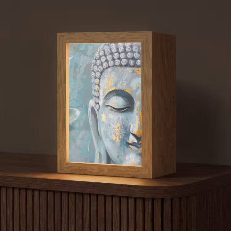 Tafellamp - Boeddha - Bloem - Lotus - Goud - Blauw — 1