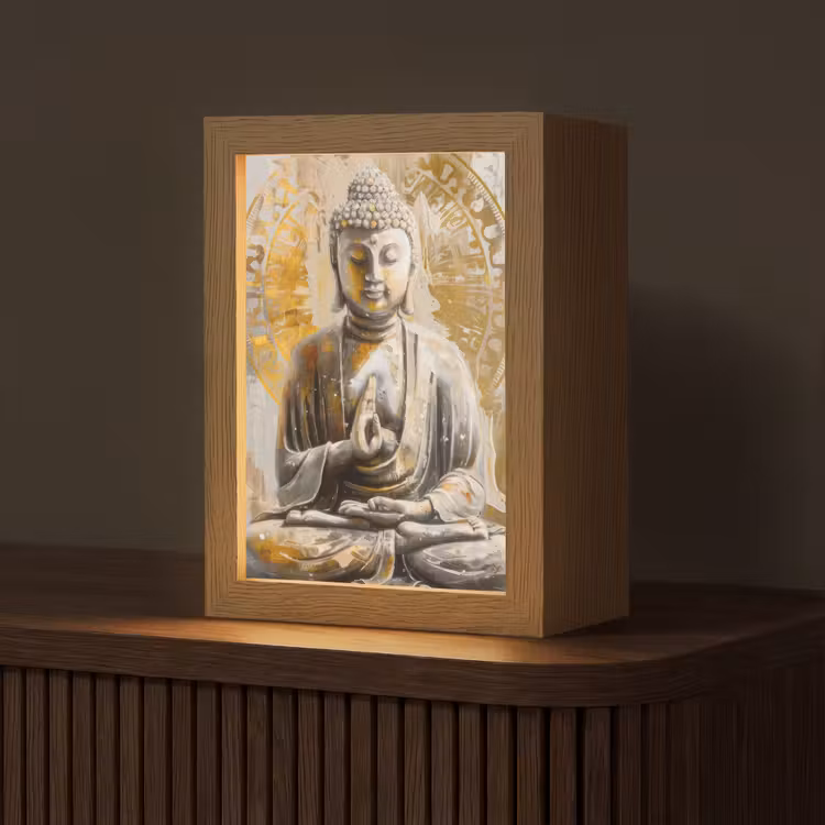 Tafellamp - Boeddha - Bloem - Lotus - Wit - Goud - Zen — 1