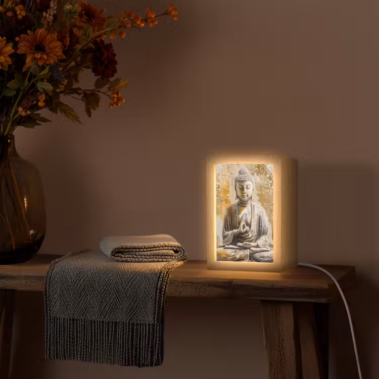Tafellamp - Boeddha - Bloem - Lotus - Wit - Goud - Zen — 3
