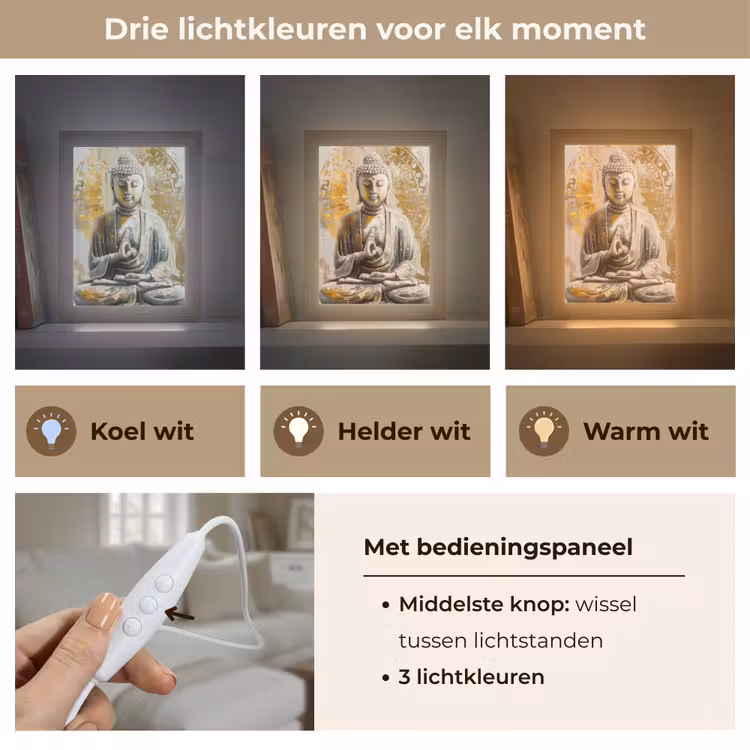 Tafellamp - Boeddha - Bloem - Lotus - Wit - Goud - Zen — 6