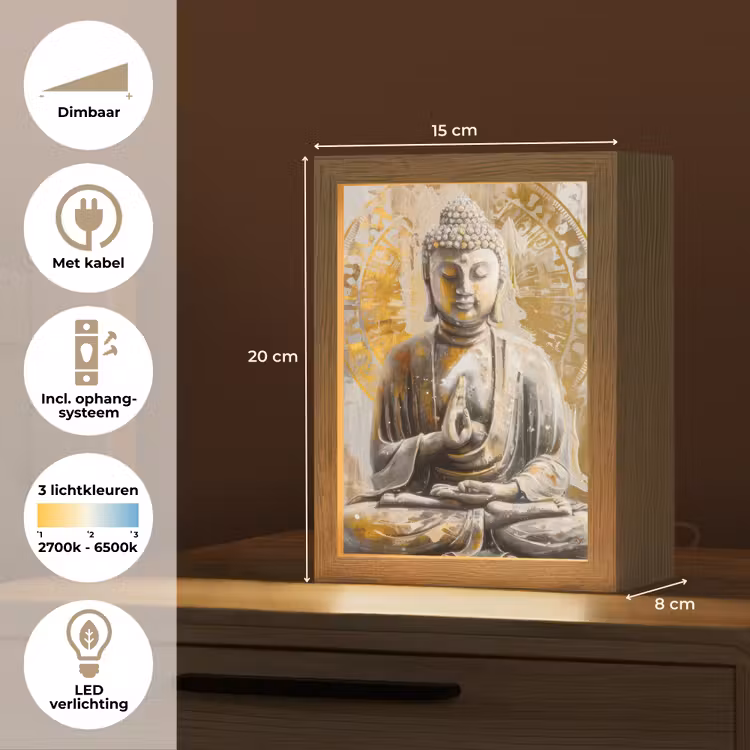 Tafellamp - Boeddha - Bloem - Lotus - Wit - Goud - Zen — 7