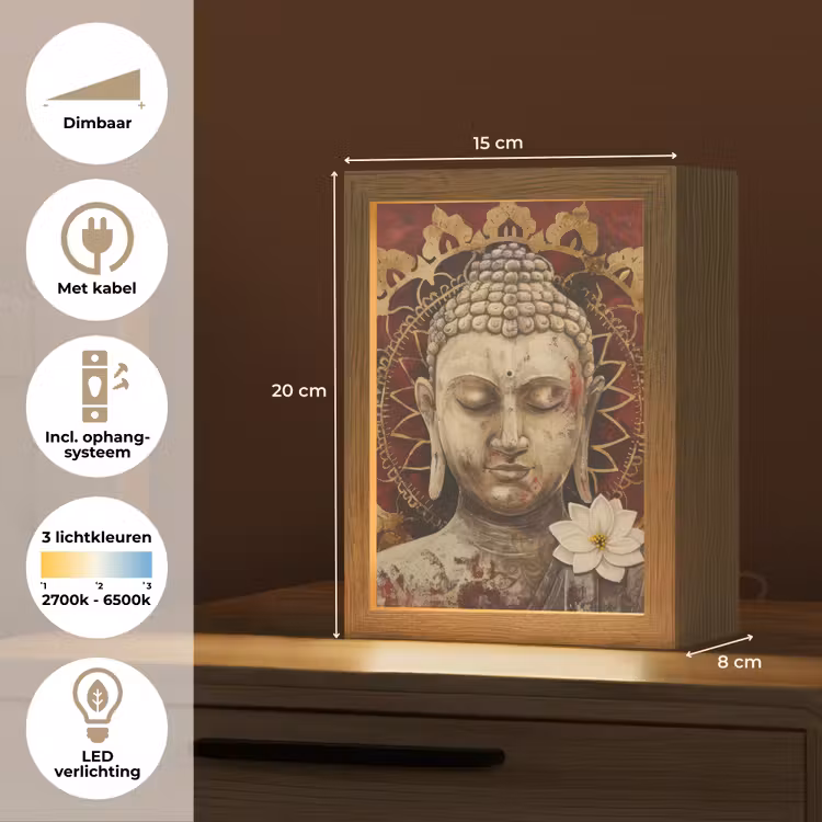 Tafellamp - Boeddha - Mandala - Bloem - Rood - Goud - Zen — 7