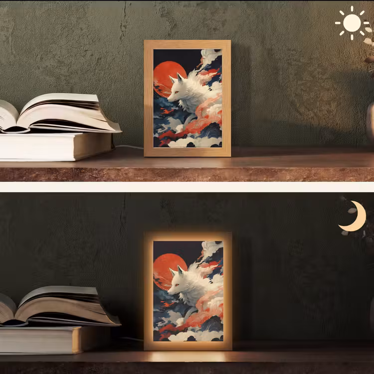 Tafellamp - Witte vos - wolken - maan — 5