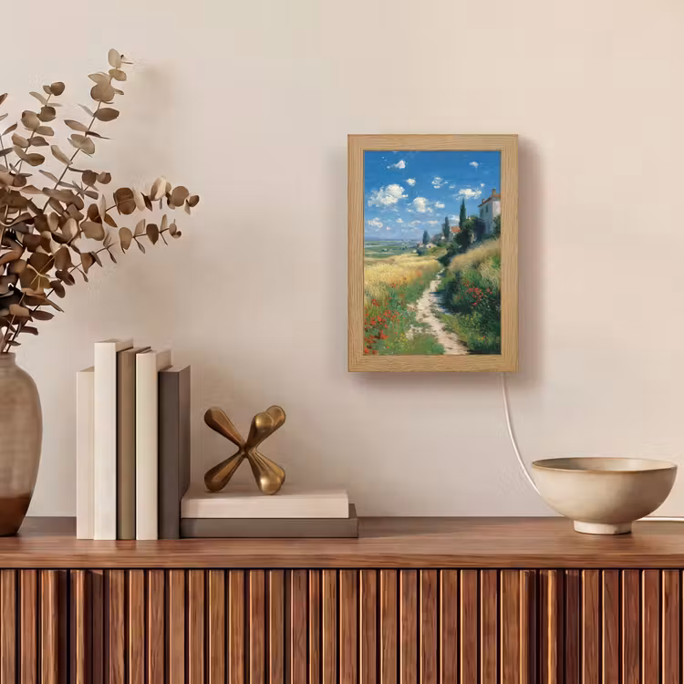Tafellamp - Zandpad - Huis - Bomen - Grasveld — 4